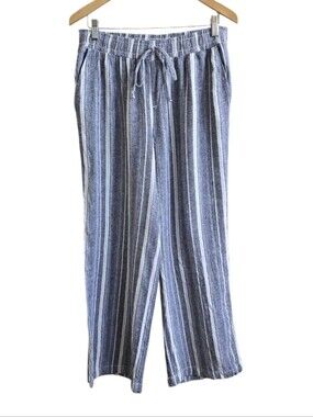 Briggs Women's Linen Blend Elastic Waist Pull-On Striped Flowy Pants. SZ Large